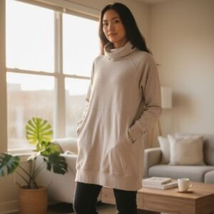 Lululemon XS Hooded Long Line Sweatshirt Cream Lightweight Lounge Hoodie Modal